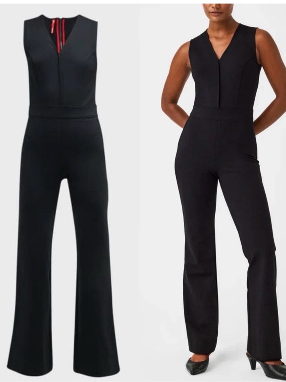Spanx Classic Black Sleeveless V-Neck Ponte Jumpsuit Size Medium